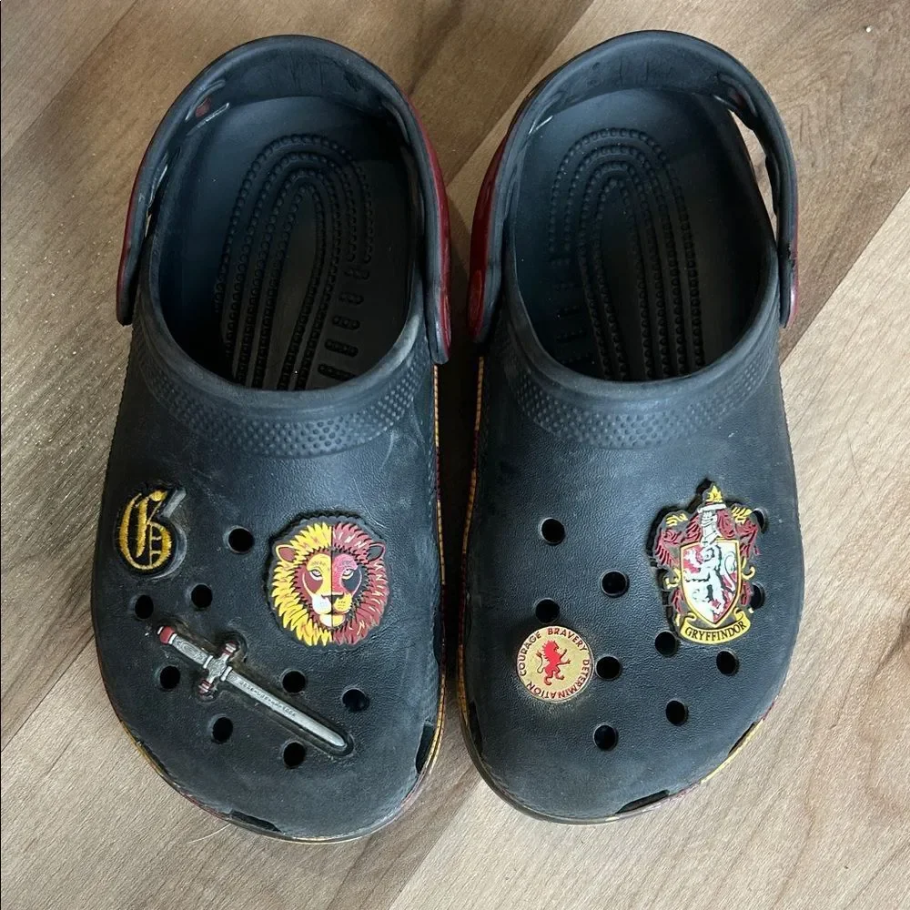 CROCS Kids Black Shoes with Lion and Shield Accents